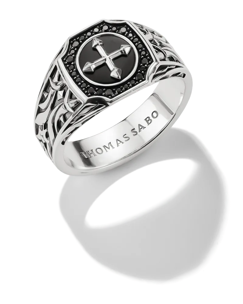 Thomas Sabo Siegelring mit Onyx und schwarzem Zirkonia schwarz TR2555-641-11-68 Schwarz
