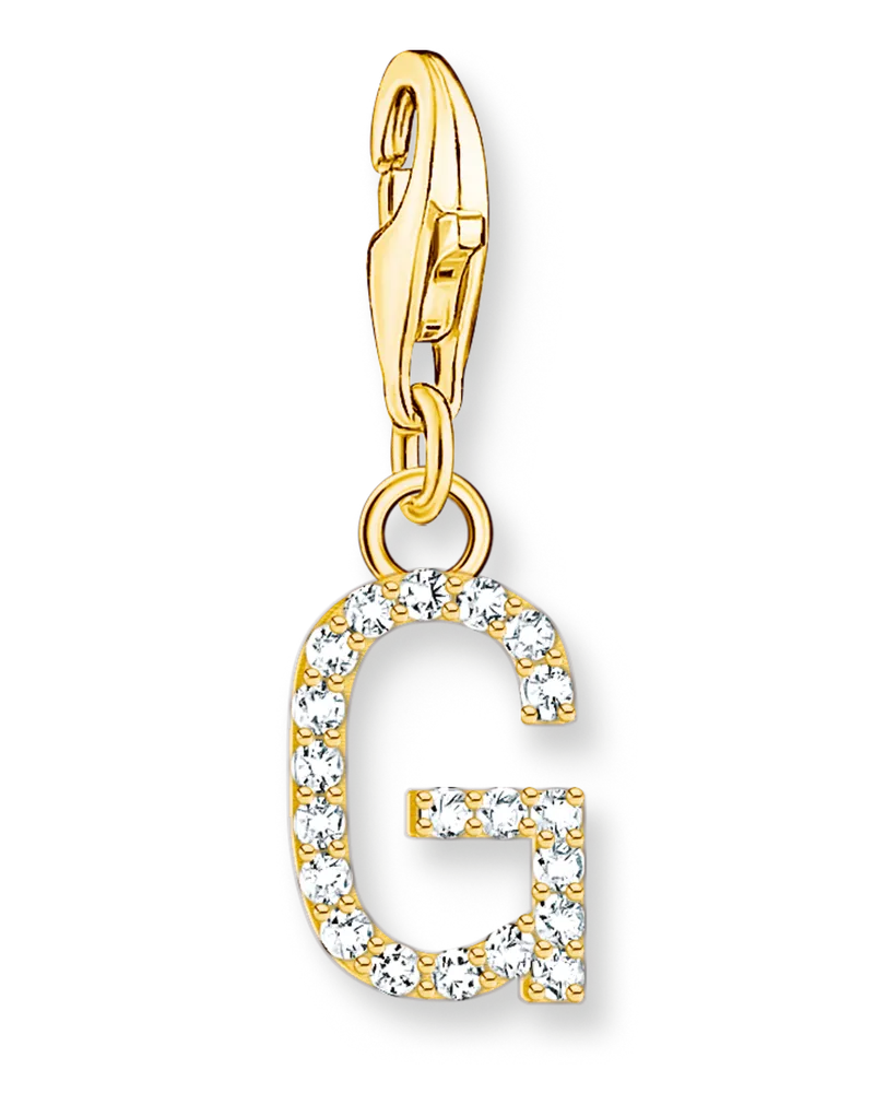 Thomas Sabo Damen Charm-Anhänger Buchstabe G mit weißen Steinen vergoldet, Sterlingsilber Gelbgold vergoldet, Charm Club Collection Gelbgoldfarben