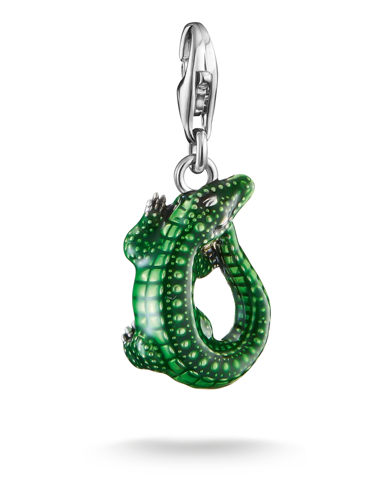 Thomas Sabo Damen Charm-Anhänger Krokodil Silber, Sterlingsilber, Charm Club Collection Grün