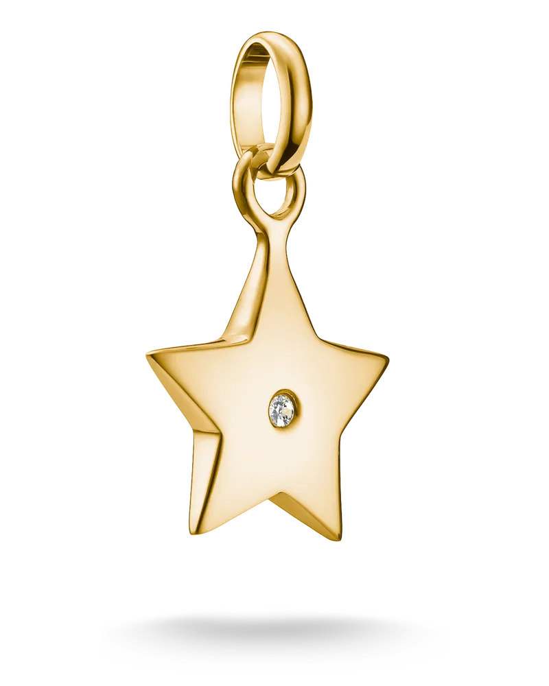 Thomas Sabo Damen Charm-Anhänger Stern mit weißem Stein Connect vergoldet, Sterlingsilber Gelbgold vergoldet Gelbgoldfarben