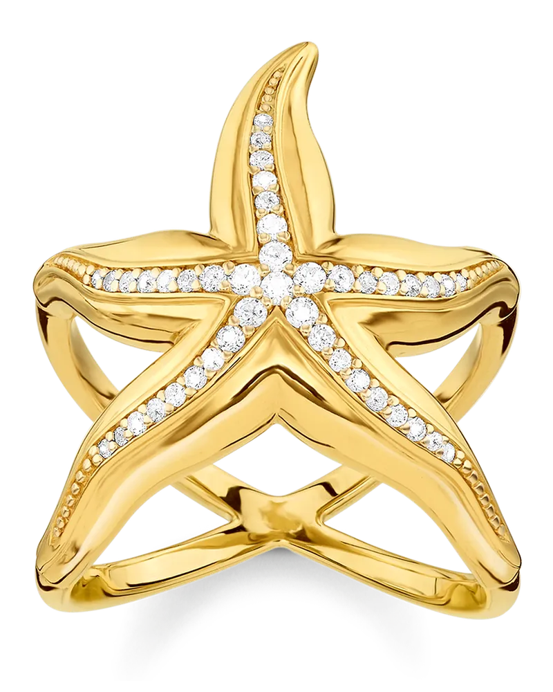 Thomas Sabo Damen Ring Seestern, Sterlingsilber Gelbgold vergoldet Gelbgoldfarben