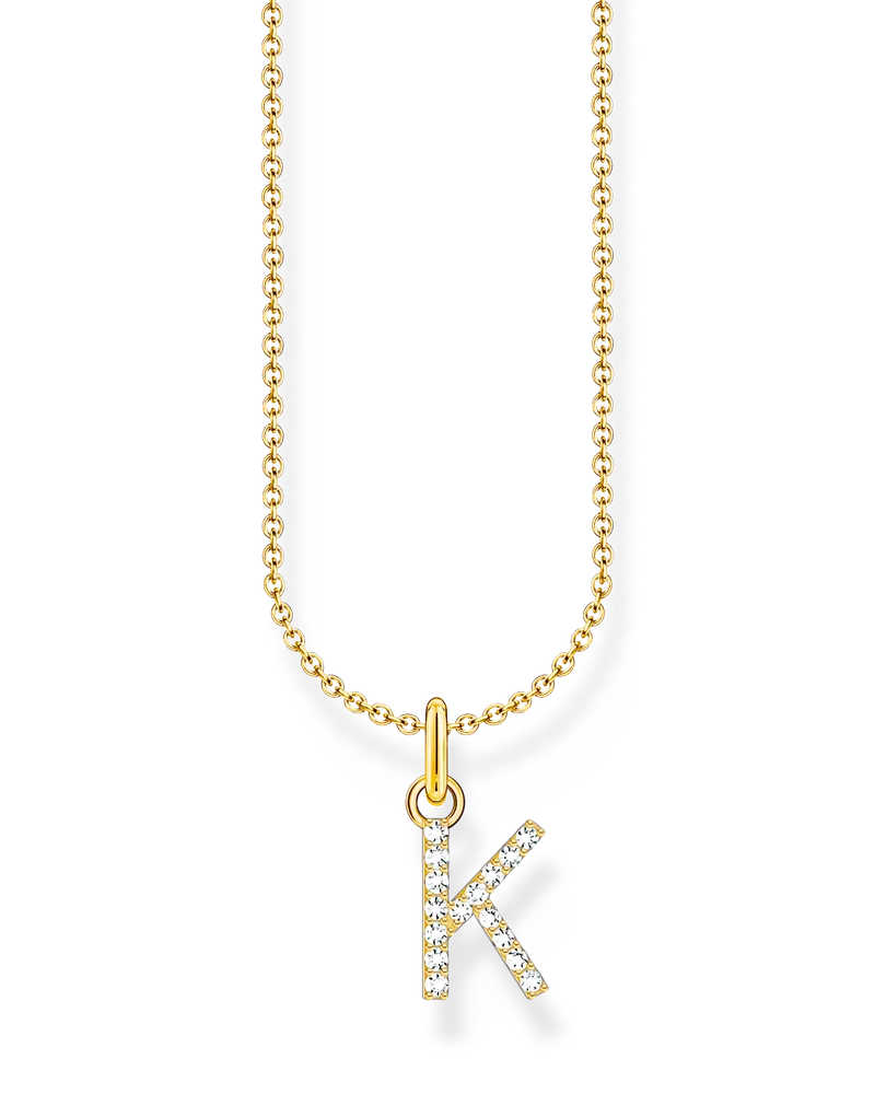 Thomas Sabo Damen Kette mit Buchstaben-Anhänger K vergoldet, Sterlingsilber Gelbgold vergoldet, Charming Collection Gelbgoldfarben