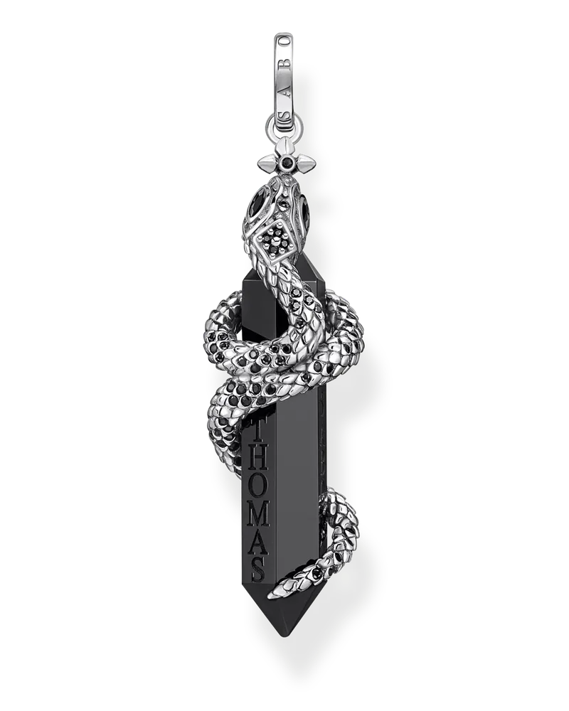 Thomas Sabo Herren Anhänger geschwärzt Onyx mit Schlange, Sterlingsilber Schwarz