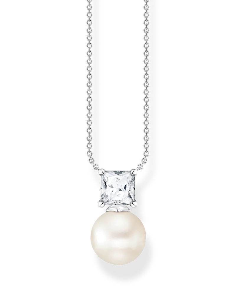 Thomas Sabo Damen Kette Perle mit weißem Stein silber, Sterlingsilber Silberfarben