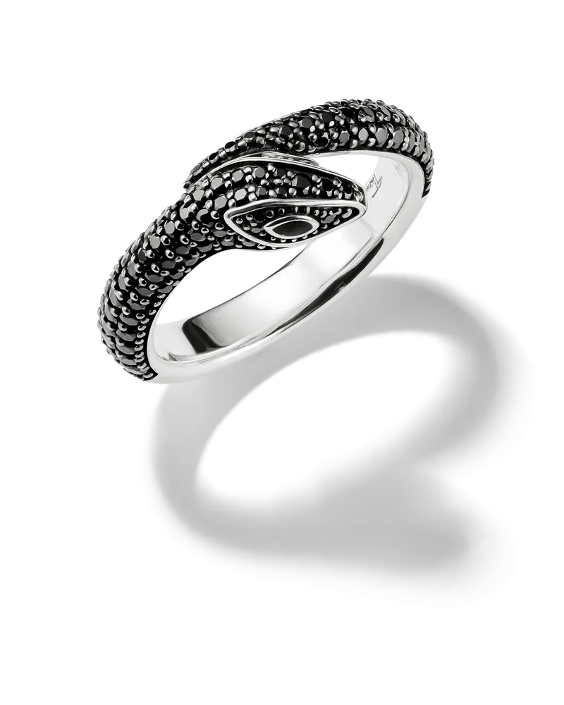 Thomas Sabo Damen Ring Schlange mit schwarzen Steinen Silber geschwärzt, Sterlingsilber Schwarz
