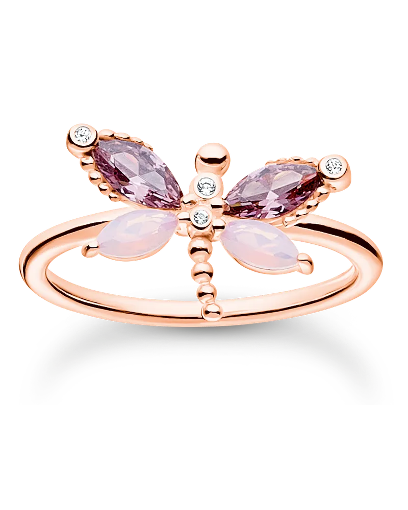 Thomas Sabo Damen Ring Libelle mit Steine roségold, Sterlingsilber Roségold vergoldet, Charming Collection Blau