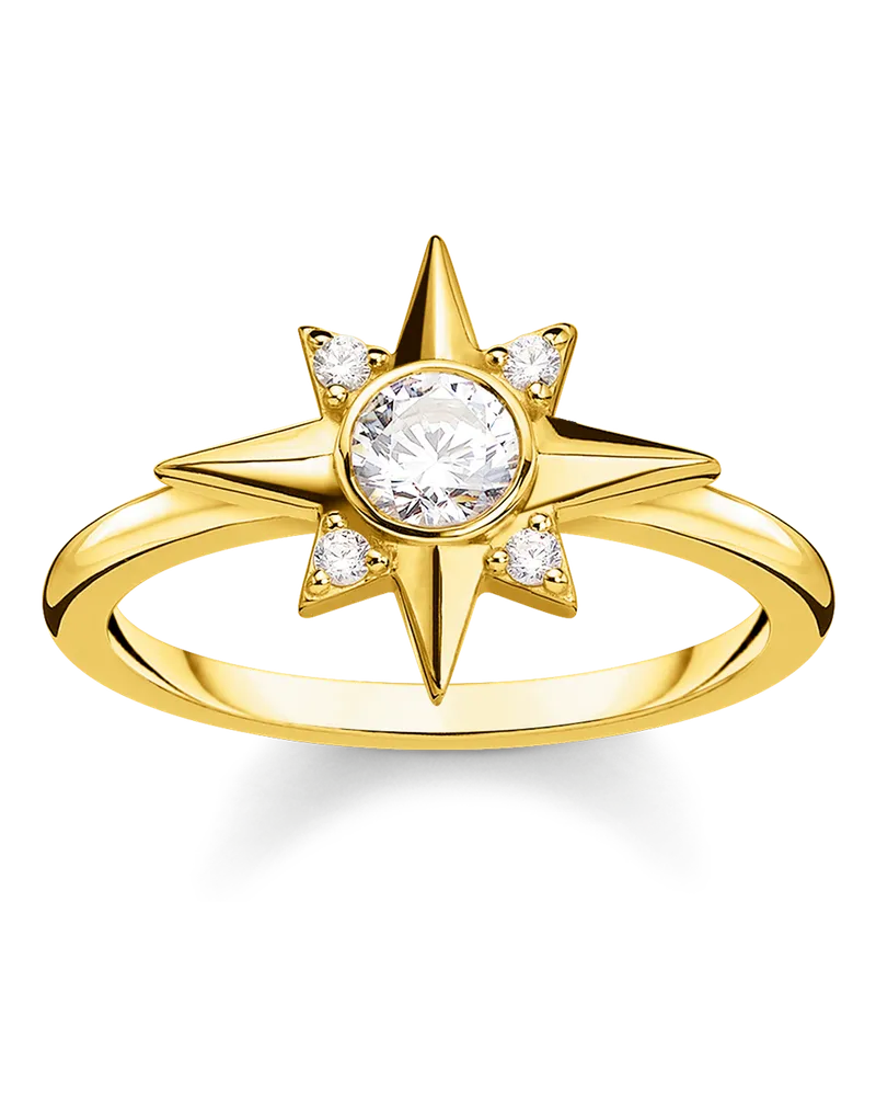 Thomas Sabo Damen Ring Stern mit weißen Steinen gold, Sterlingsilber Gelbgold vergoldet Gelbgoldfarben