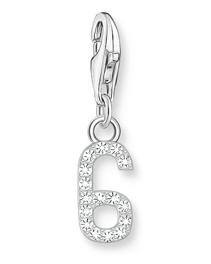 Thomas Sabo Damen Charm-Anhänger Zahl 6 mit weißen Steinen Silber, Sterlingsilber, Charm Club Collection Silberfarben