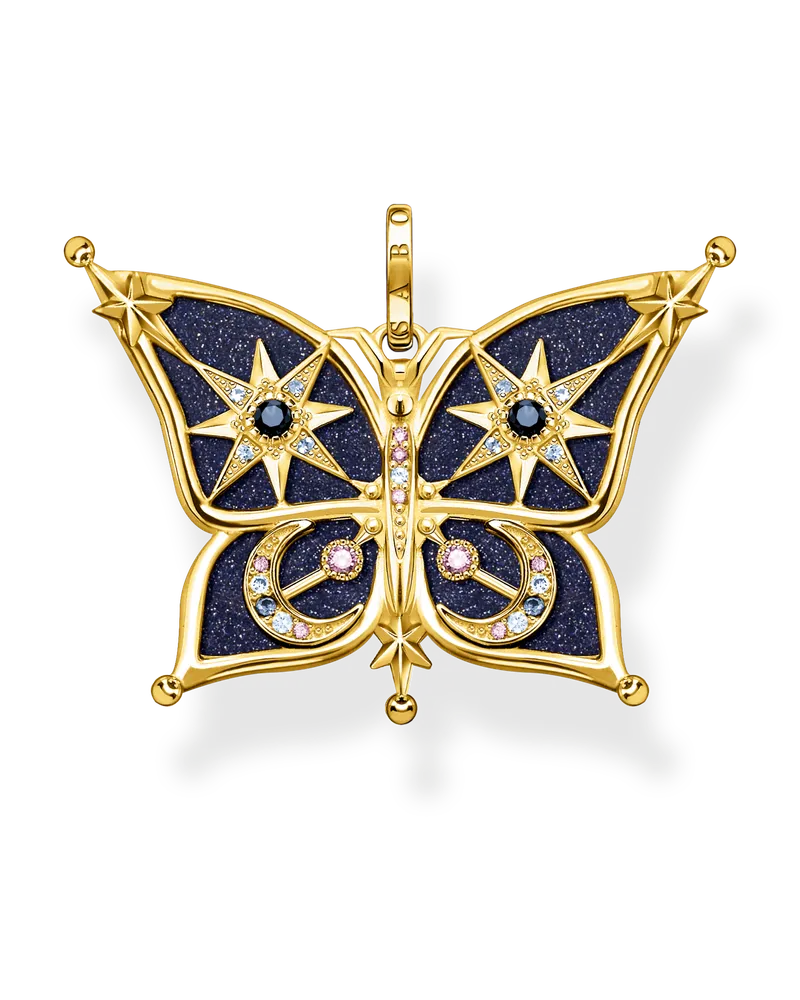 Thomas Sabo Damen Anhänger Schmetterling Stern & Mond gold, Sterlingsilber Gelbgold vergoldet Braun