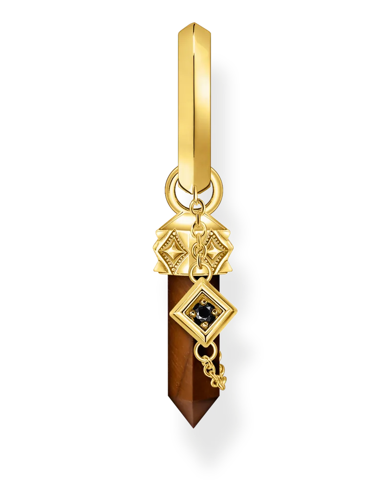 Thomas Sabo Herren Einzel-Creole mit rotem Tigerauge-Anhänger vergoldet, Sterlingsilber Gelbgold vergoldet Gelbgoldfarben