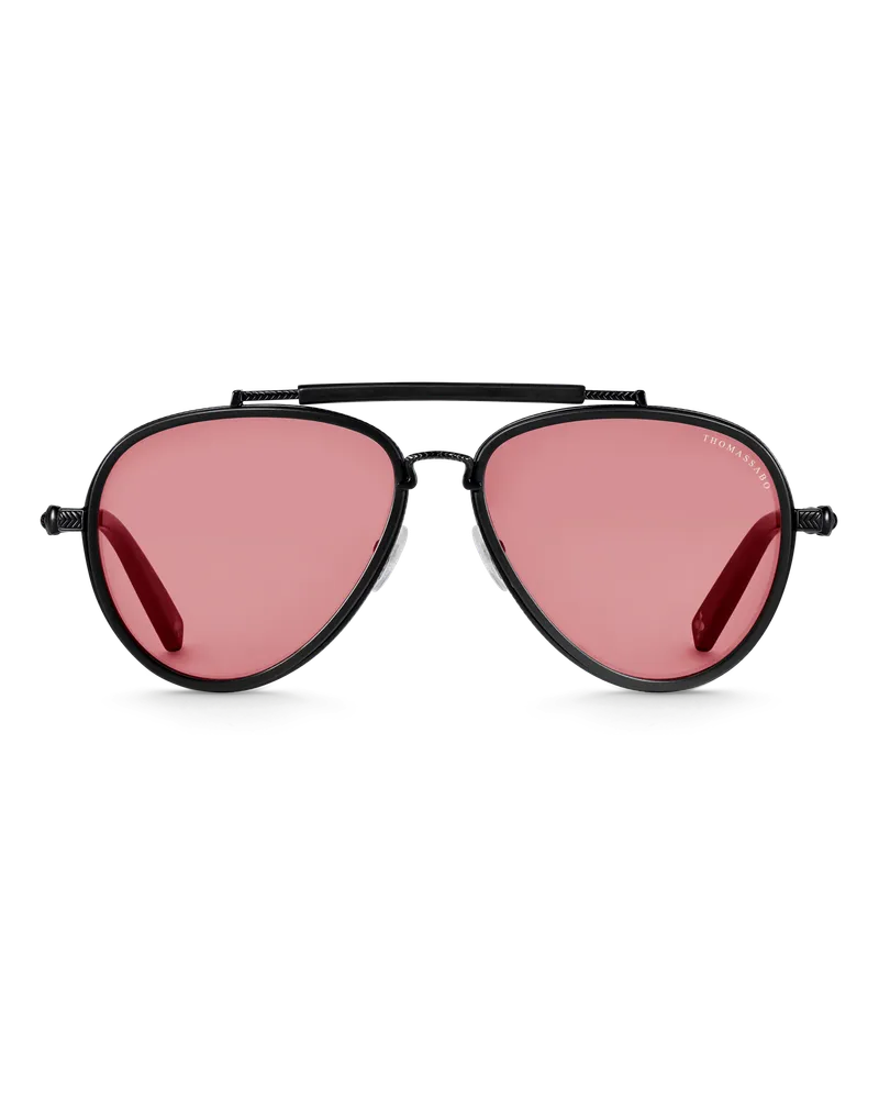 Thomas Sabo Herren Sonnenbrille Harrison Pilot dunkelrot, Sterlingsilber | Leder Schwarz