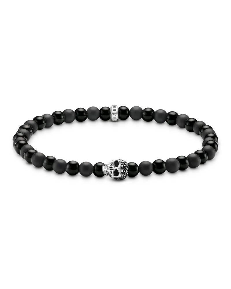 Thomas Sabo Herren Talisman-Armband Skull mit Obsidian, Sterlingsilber Schwarz