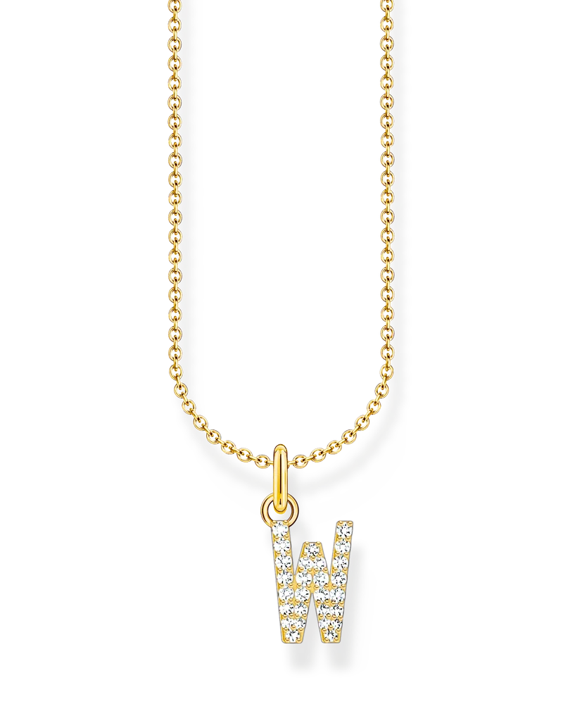 Thomas Sabo Damen Kette mit Buchstaben-Anhänger W vergoldet, Sterlingsilber Gelbgold vergoldet, Charming Collection Gelbgoldfarben