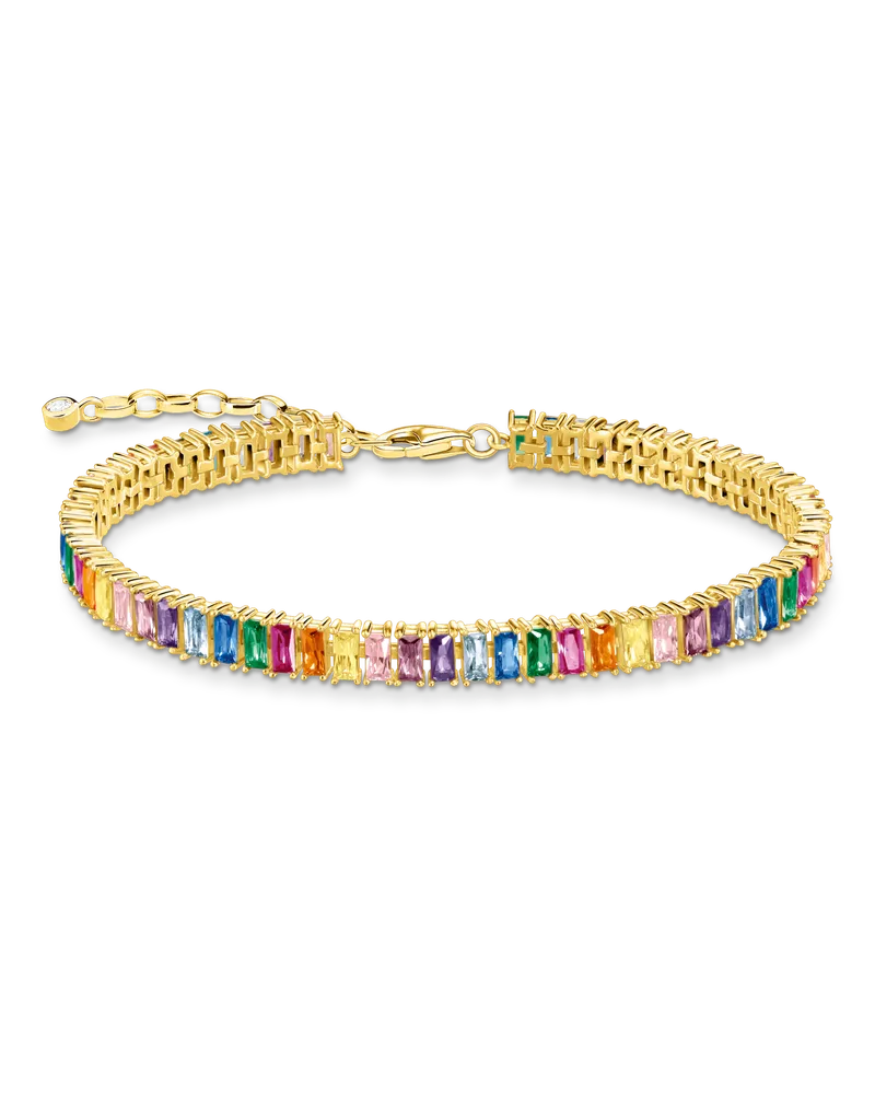 Thomas Sabo Damen Tennisarmband mit bunten Steinen vergoldet, Sterlingsilber Gelbgold vergoldet Dunkelblau