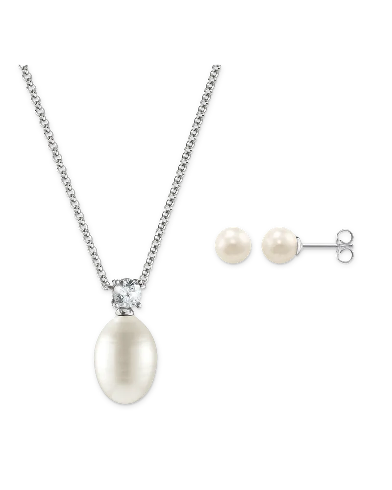Thomas Sabo Herren Schmuck-Set Ohrstecker & Kette Perle weiß Silber 