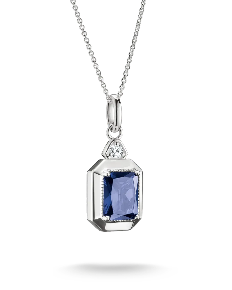 Thomas Sabo Damen Kette mit blauem Nanokristall im Oktagonschliff, Sterlingsilber Blau