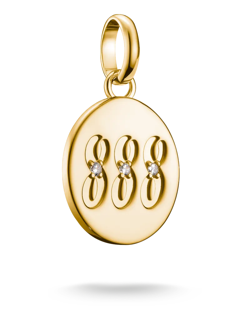 Thomas Sabo Damen Charm-Anhänger Engelzahl 888 mit Steinen Connect vergoldet mit Gravur, Sterlingsilber Gelbgold vergoldet Gelbgoldfarben