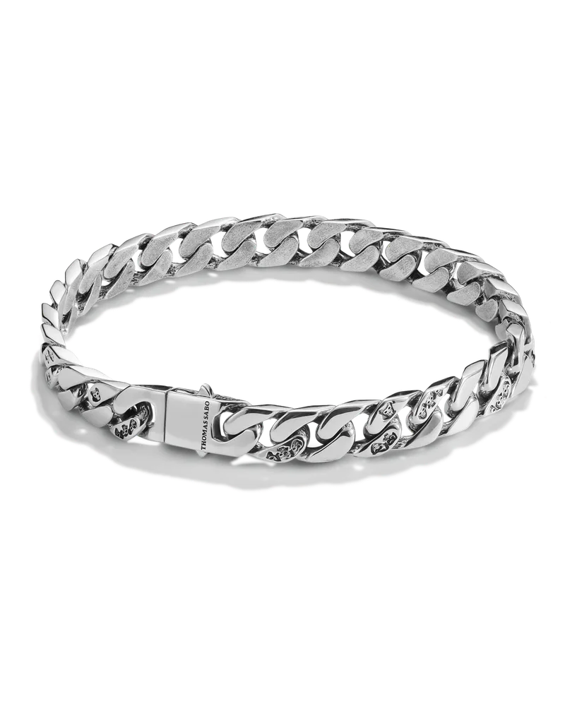 Thomas Sabo Herren Armband mit 3D-Totenköpfen Rebel Icons Silber, Sterlingsilber geschwärzt Silberfarben