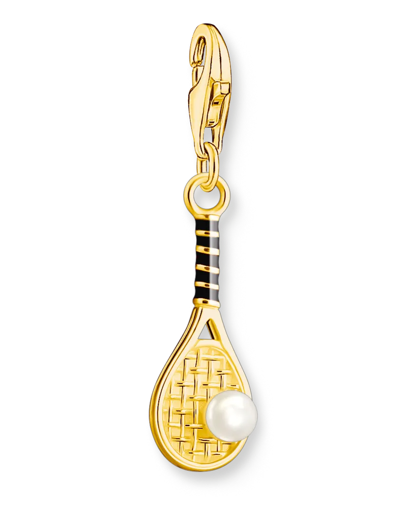 Thomas Sabo Damen Member Charm-Anhänger Tennisschläger mit Perle vergoldet, Sterlingsilber Gelbgold vergoldet, Charm Club Collection Gelbgoldfarben