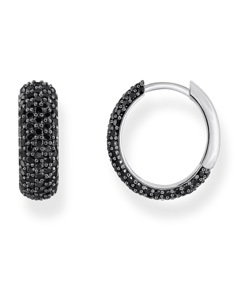 Thomas Sabo Damen Creolen mit schwarzem Zirkonia-Pavé Silber geschwärzt, Sterlingsilber Schwarz