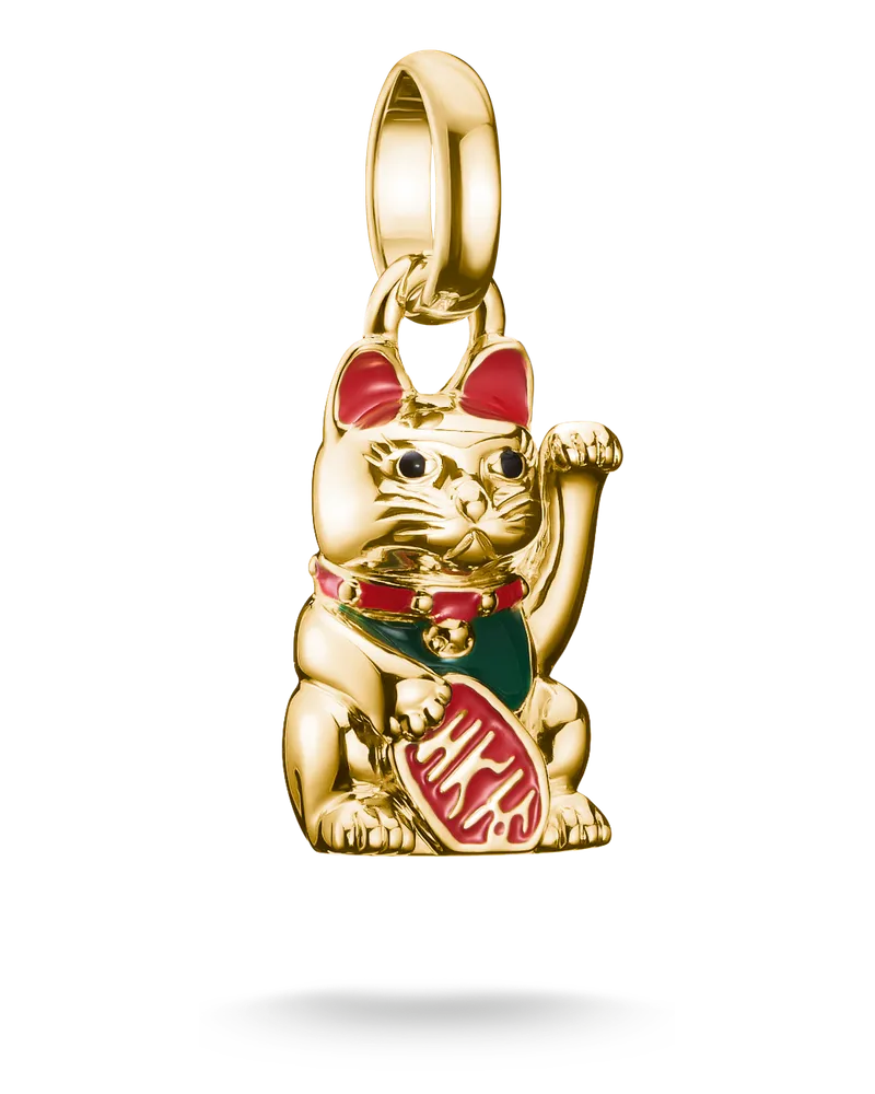 Thomas Sabo Damen Charm-Anhänger Winkekatze bunt Connect vergoldet, Sterlingsilber Gelbgold vergoldet Gelbgoldfarben