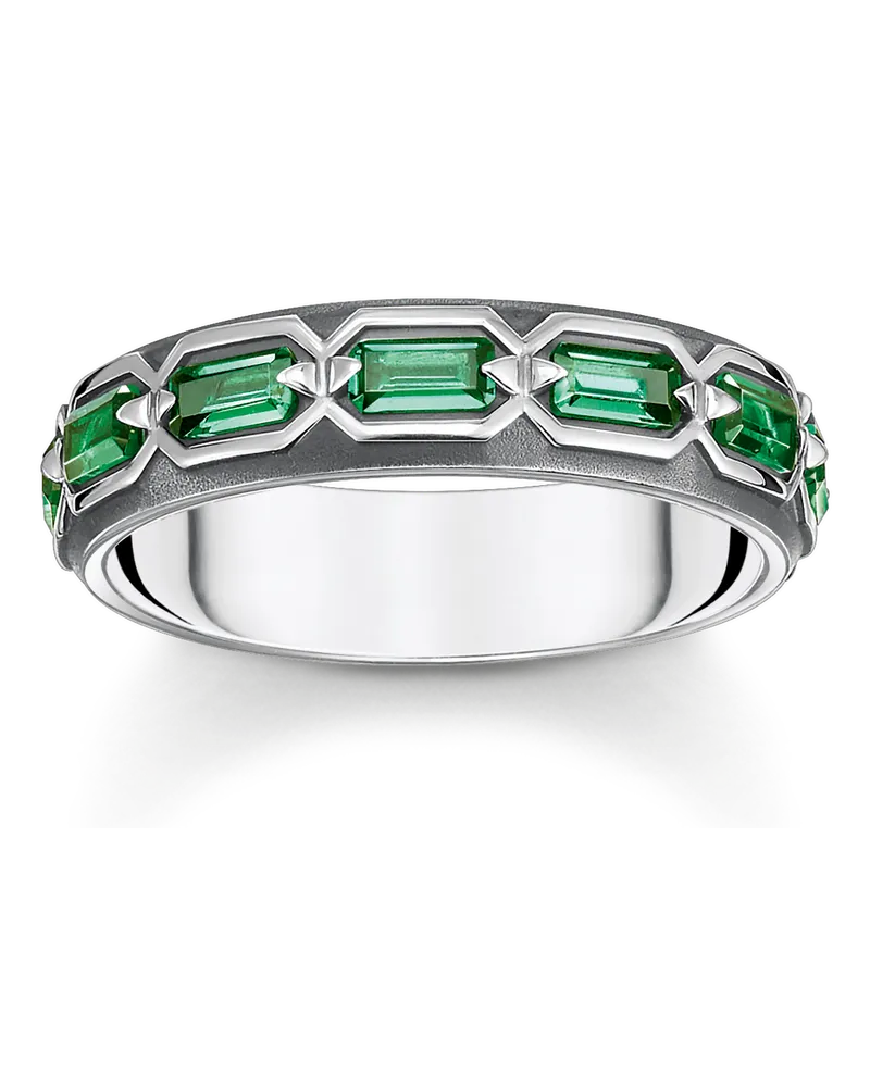 Thomas Sabo Herren Ring Krokodilpanzer mit grünen Steinen Silber geschwärzt, Sterlingsilber Grün