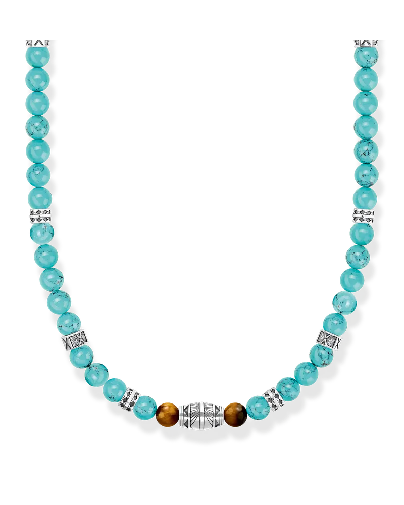 Thomas Sabo Herren Kette mit türkisen Beads und Tigerauge-Beads Silber, Sterlingsilber geschwärzt Braun
