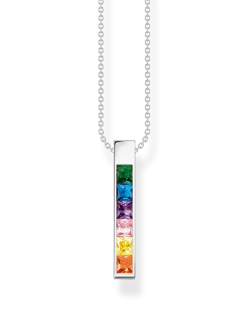 Thomas Sabo Damen Kette mit bunten Steinen Silber mit Gravur, Sterlingsilber Blau