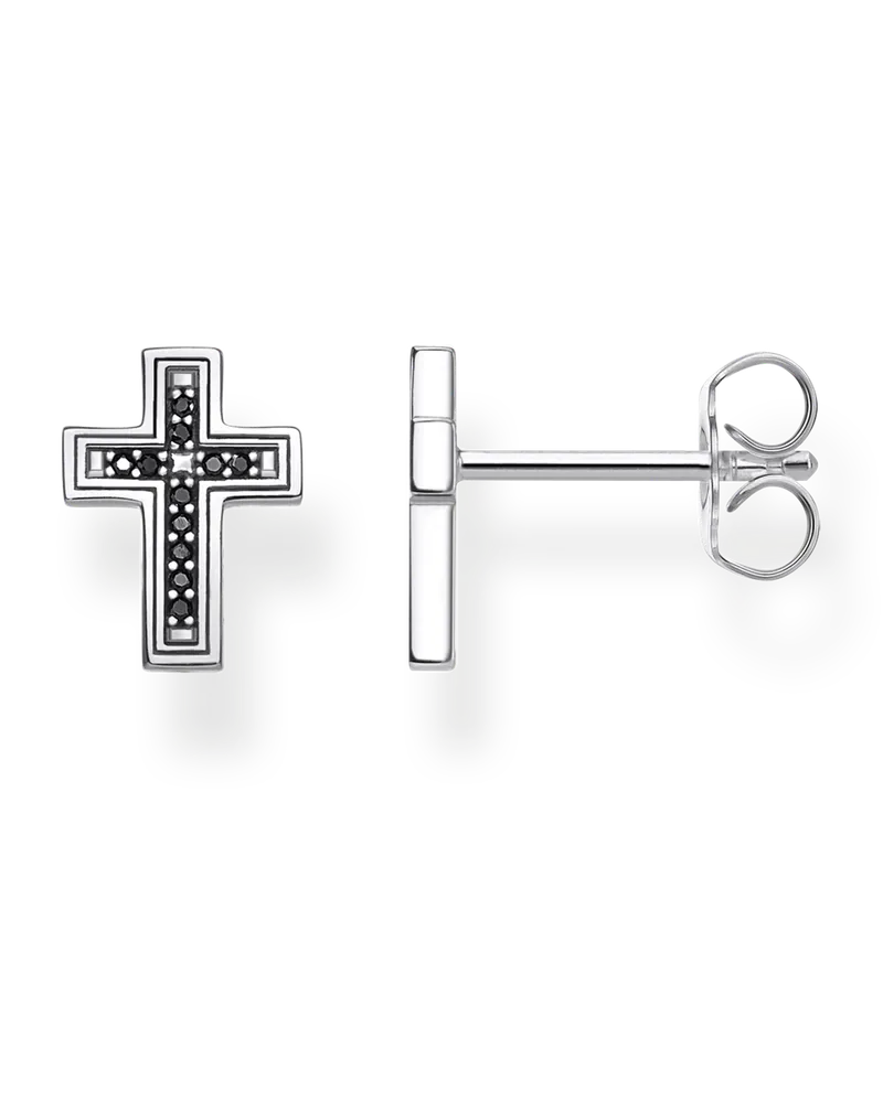 Thomas Sabo Herren Ohrstecker Kreuz schwarz, Sterlingsilber Schwarz