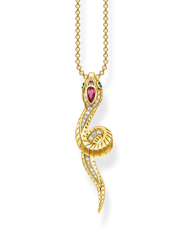 Thomas Sabo Damen Kette Schlange gold, 925 Sterlingsilber vergoldet Gelbgold/ Glas-Keramik Stein/ synthetischer Korund/ Zirkonia Gelbgoldfarben