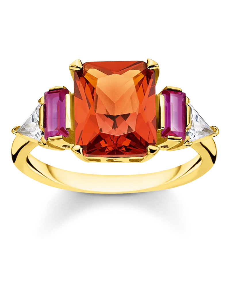 Thomas Sabo Damen Ring farbige Steine gold, 925 Sterlingsilber vergoldet Gelbgold/ Glas-Keramik Stein/ synthetischer Korund/ Zirkonia Gelbgoldfarben