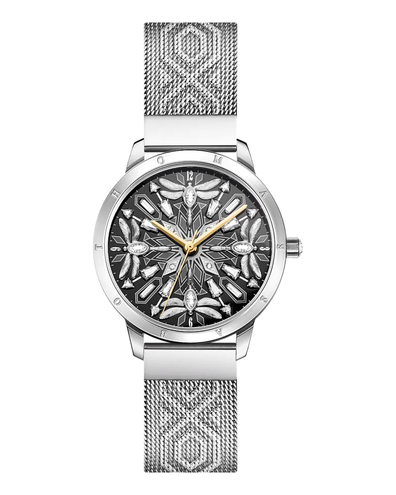 Thomas Sabo Damen Damenuhr mit Libellen und Steinen silberfarben, Edelstahl Schwarz