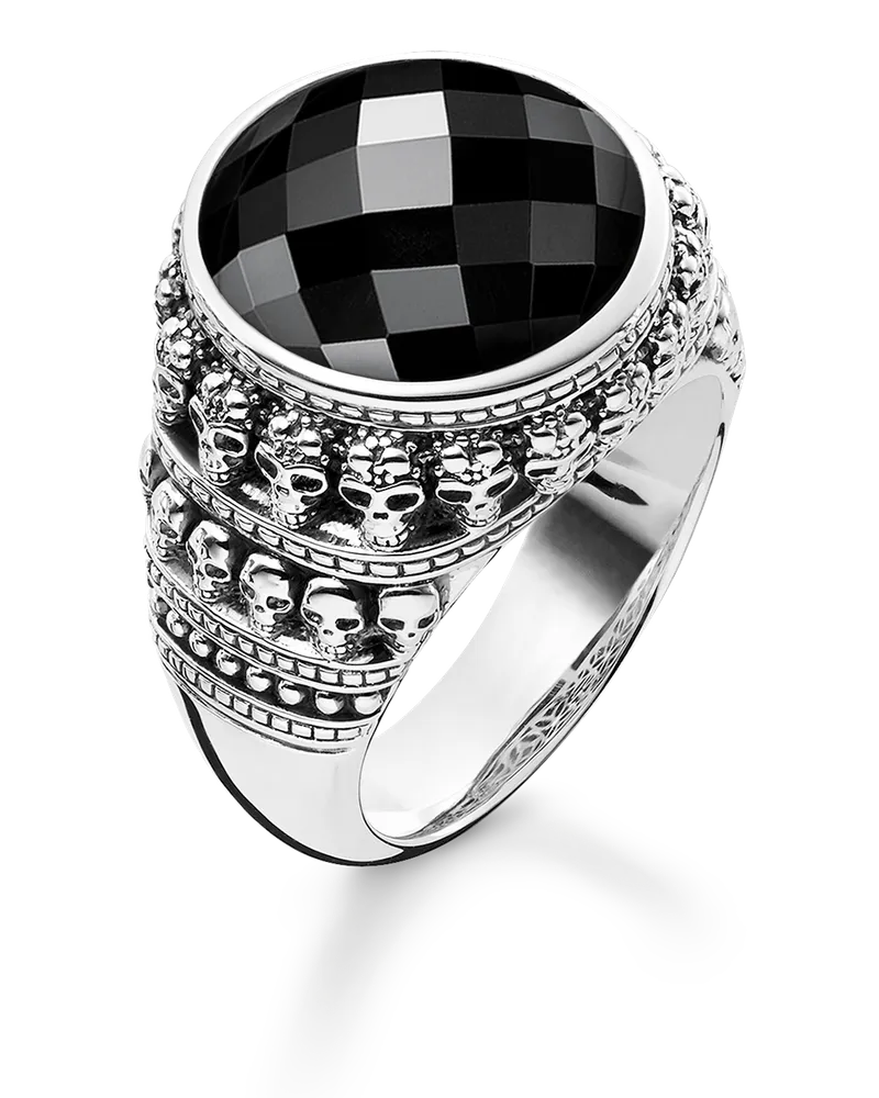 Thomas Sabo Herren Ring Totenkopf, Sterlingsilber Schwarz