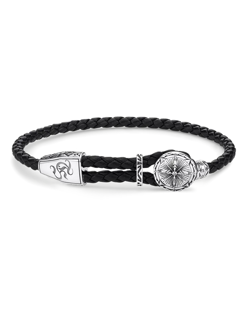 Thomas Sabo Herren Lederarmband Kompass, Sterlingsilber | Leder Schwarz