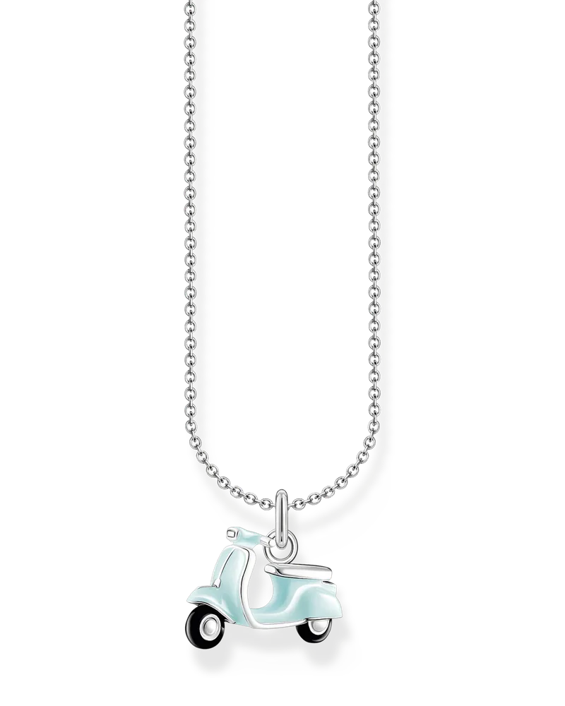 Thomas Sabo Damen Kette mit mintfarbenem Motorroller-Anhänger Silber, Sterlingsilber, Charming Collection Schwarz