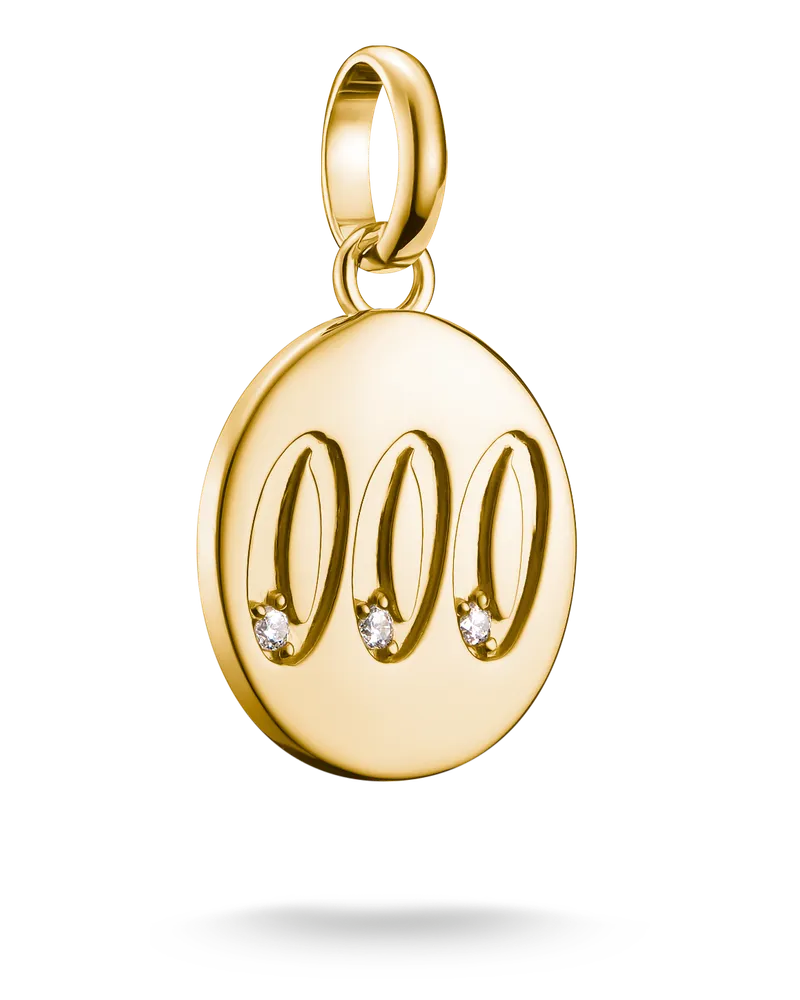 Thomas Sabo Damen Charm-Anhänger Engelzahl 000 mit Steinen Connect vergoldet mit Gravur, Sterlingsilber Gelbgold vergoldet Gelbgoldfarben