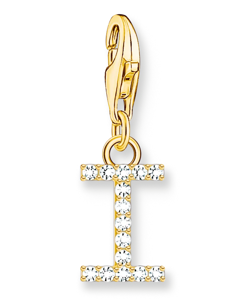 Thomas Sabo Damen Charm-Anhänger Buchstabe I mit weißen Steinen vergoldet, Sterlingsilber Gelbgold vergoldet, Charm Club Collection Gelbgoldfarben