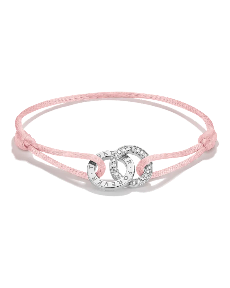 Thomas Sabo Damen Textilarmband Together pink mit weißem Zirkonia, Sterlingsilber Pink