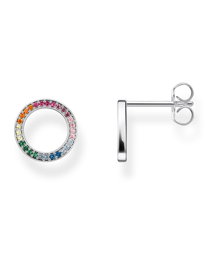 Thomas Sabo Damen Ohrstecker Together rund mit bunten Steinen Silber geschwärzt, Sterlingsilber geschwärzt Blau