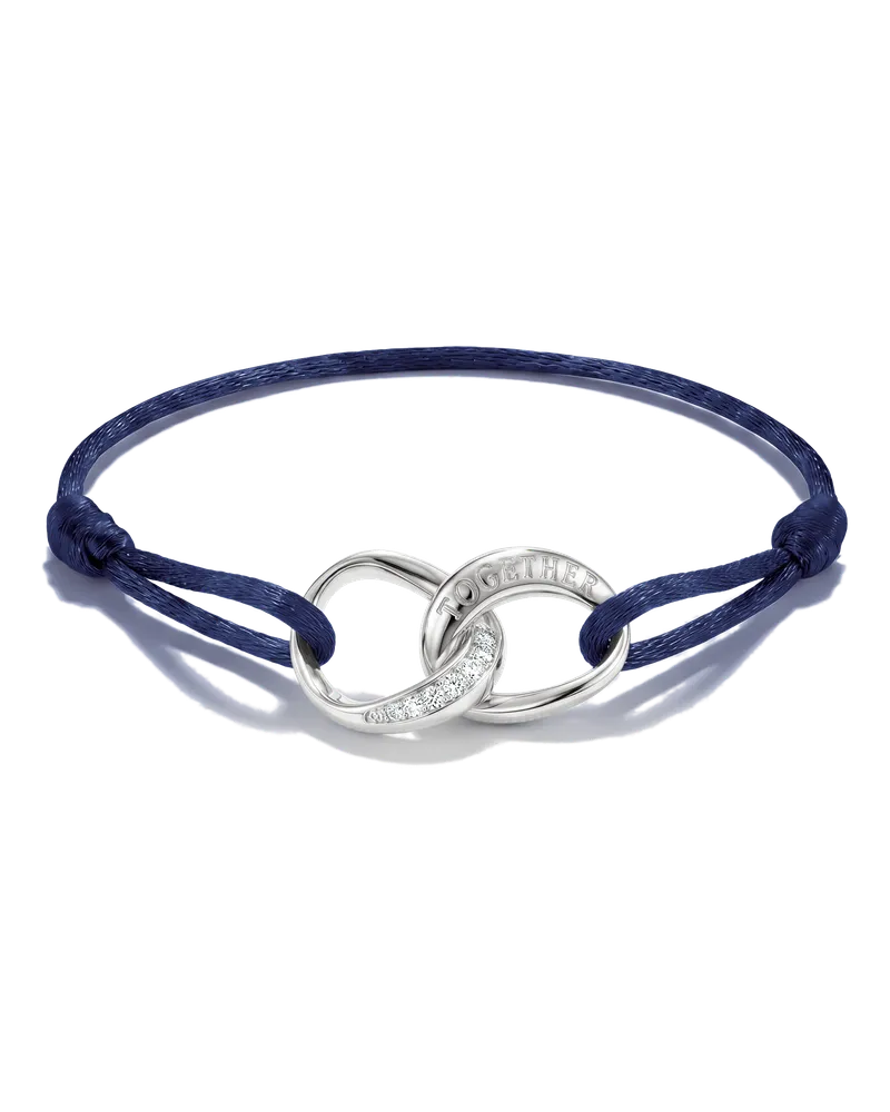 Thomas Sabo Damen Textilarmband Together dunkelblau mit weißem Zirkonia, Sterlingsilber Dunkelblau
