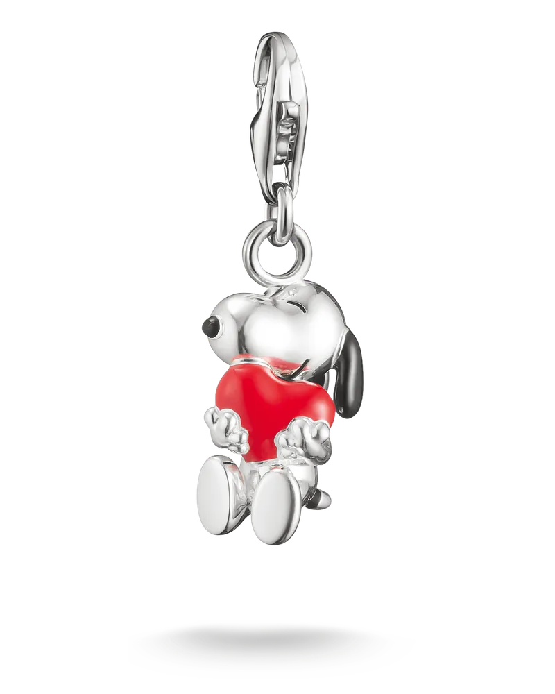 Thomas Sabo Herren Charm-Anhänger Snoopy & Herz PEANUTS Original Silber, Sterlingsilber, Charm Club Collection Rot
