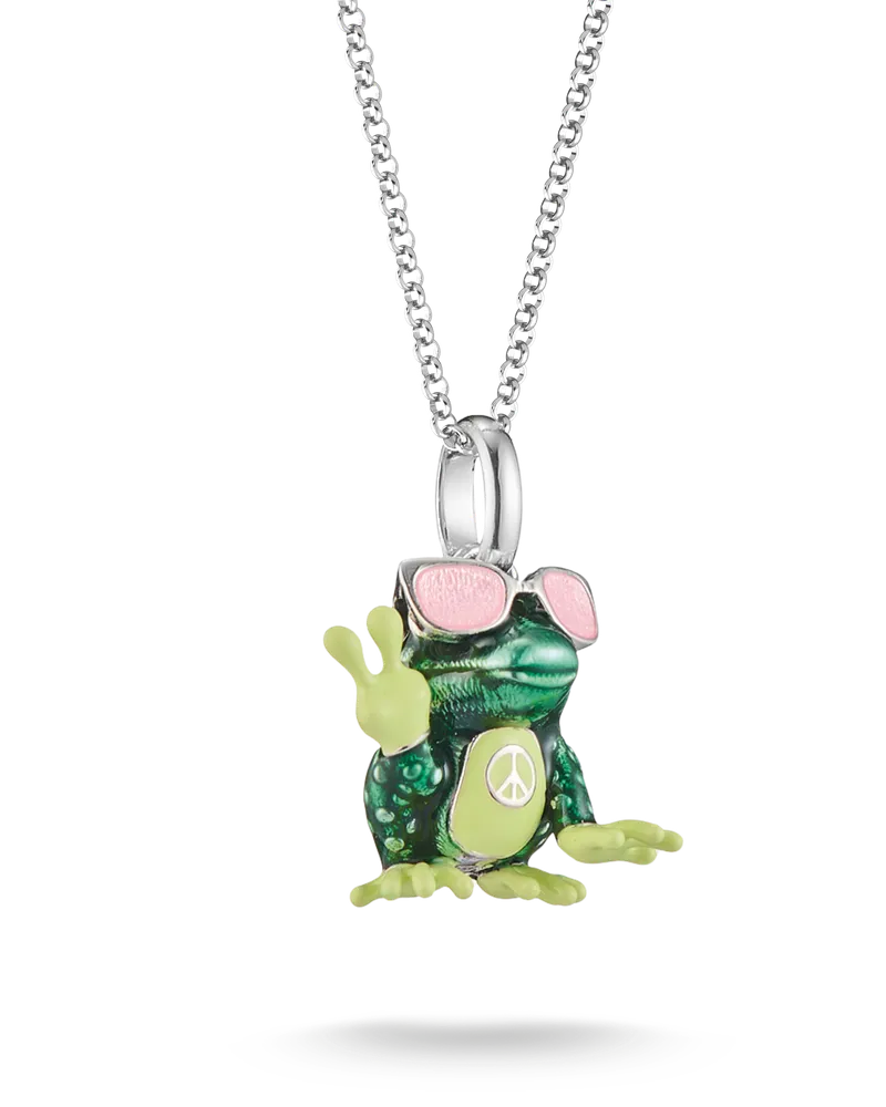 Thomas Sabo Damen Kette Frosch mit Sonnenbrille Anhänger Silber, Sterlingsilber Grün