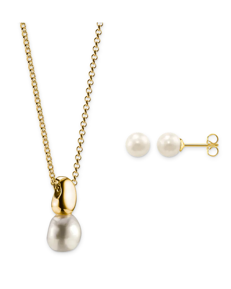 Thomas Sabo Herren Schmuck-Set Ohrstecker & Kette Perle weiß vergoldet 