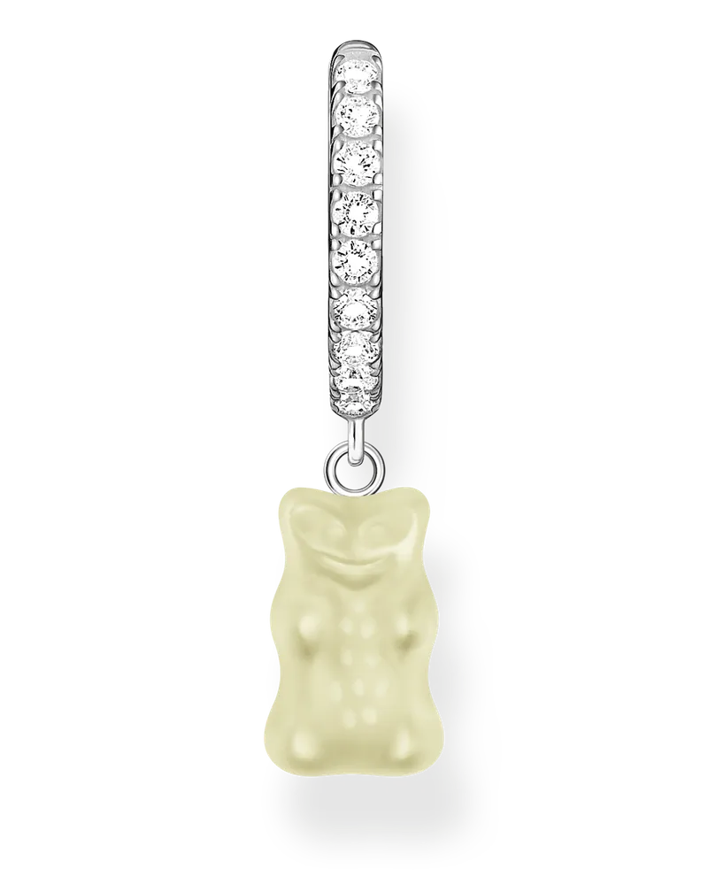 Thomas Sabo Damen Einzel-Creole mit weißem Goldbären-Anhänger und Steinen Silber, Sterlingsilber / Glas Silberfarben
