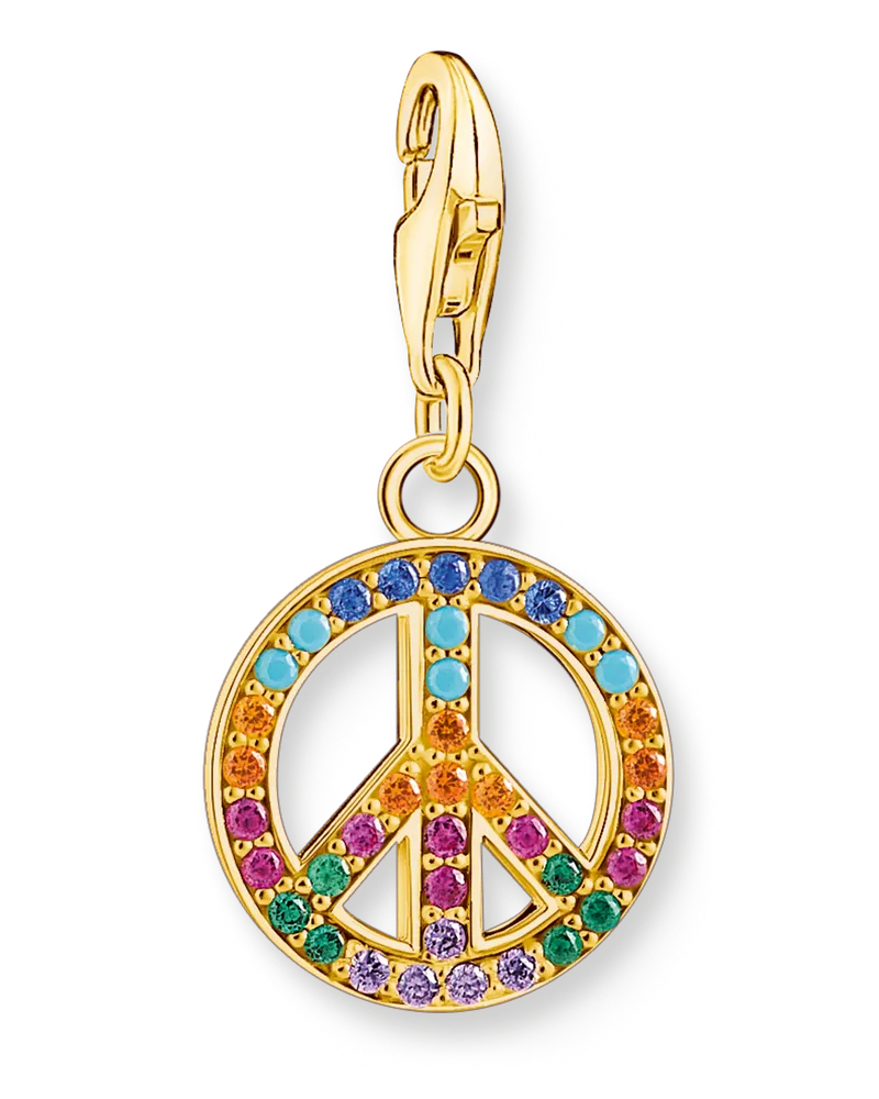 Thomas Sabo Damen Charm-Anhänger Peace mit bunten Steinen gold, 925 Sterlingsilber vergoldet Gelbgold/ Glas-Keramik Stein/ synthetischer Korund/ Zirkonia, Charm Club Collection Blau