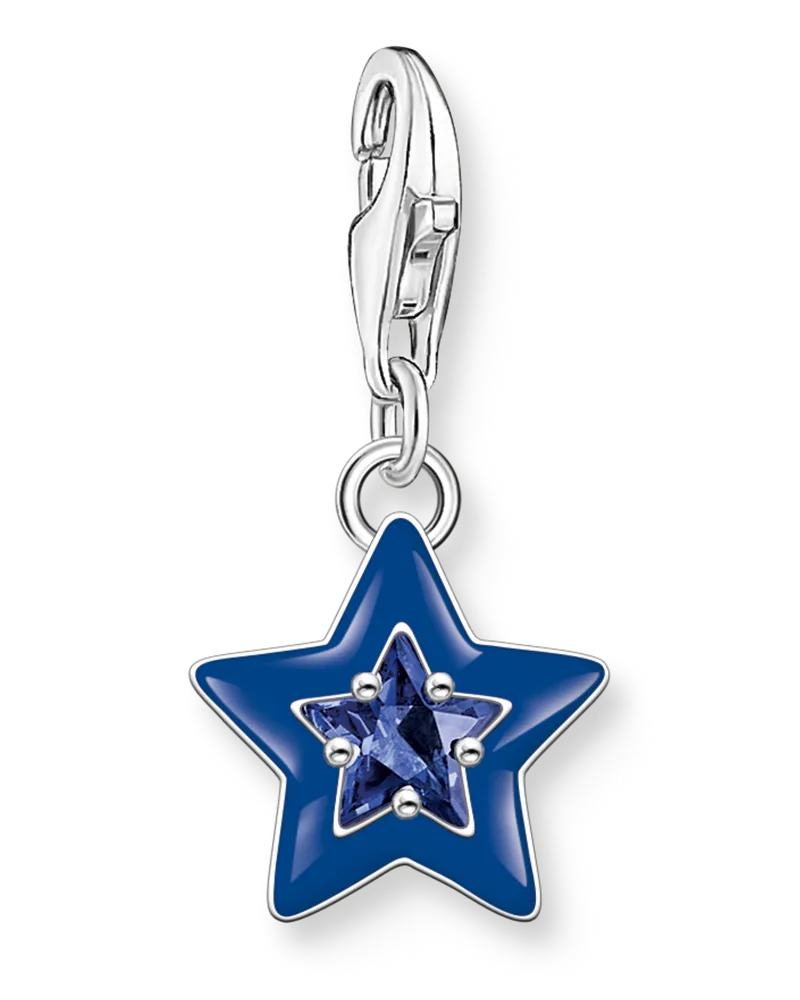 Thomas Sabo Damen Charm-Anhänger Stern mit blauem Stein und dunkelblauer Kaltemaille Silber, 925 Sterlingsilber/ Kaltemail/ Glas-Keramik Stein, Charm Club Collection Dunkelblau