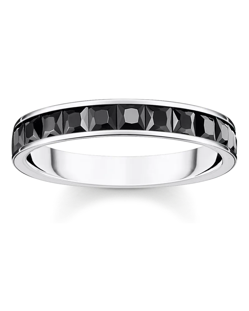 Thomas Sabo Damen Ring mit schwarzen Steinen Pavé Silber, Sterlingsilber Schwarz