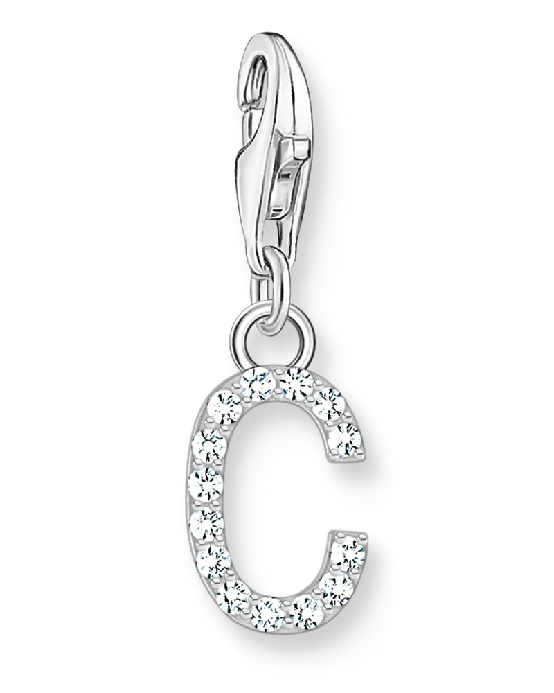 Thomas Sabo Damen Charm-Anhänger Buchstabe C mit weißen Steinen Silber, Sterlingsilber, Charm Club Collection Silberfarben