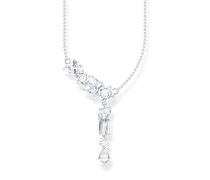 Halskette im Y-Stil mit acht weißen Steinen Silber