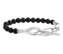 Armband aus Onyx-Beads und Ankerelementen  mit weißen Steinen Silber
